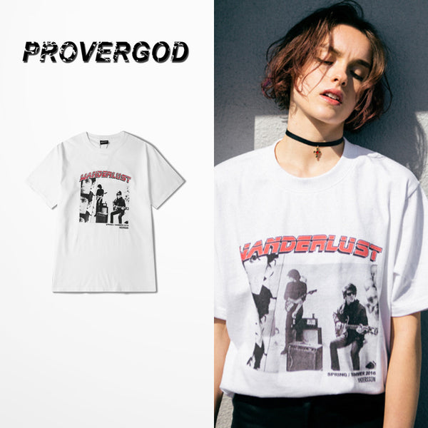 PROVERGOD Summer Mens Short Sleeve O Neck T-shirt Music Style Tops Tees Classic Rock Print Casual T Shirt S-3XL