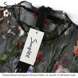Simplee Black flower embroidery blouse shirt Women tops blouse chemise femme camisa Transparent long sleeve summer 2017 blusas
