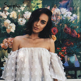 Simplee Sexy off shoulder chiffon blouse women Summer flare sleeve lace blouse Elegant beach party blusas 2017
