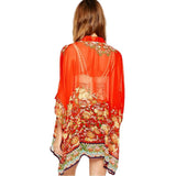 Summer Style Fashion Women's Vintage Flower Print Red Chiffon Blouse Shirt Women Loose Chiffon Kimono Cardigan