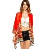 Summer Style Fashion Women's Vintage Flower Print Red Chiffon Blouse Shirt Women Loose Chiffon Kimono Cardigan