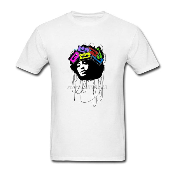 Over Size Cassette Music Head Art  Men BoyCasual Tshirt White Short Sleeve Custom Party Tee Shirts