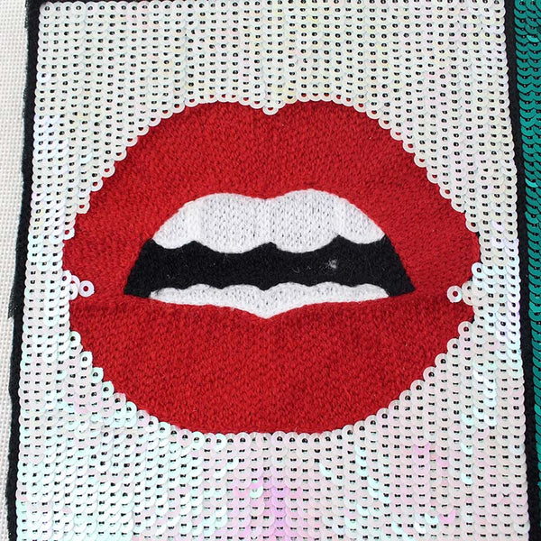 Oversized Lips Square Sequins Patches T-shirt Dress Adornment Decals Of Patches Need To Hand Sewing Clothing DIY