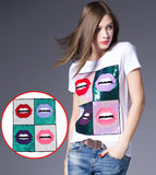 Oversized Lips Square Sequins Patches T-shirt Dress Adornment Decals Of Patches Need To Hand Sewing Clothing DIY