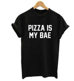 Summer women's top pizza is my bae letters printing t shirt 2015 slim fun sexy white top black tee