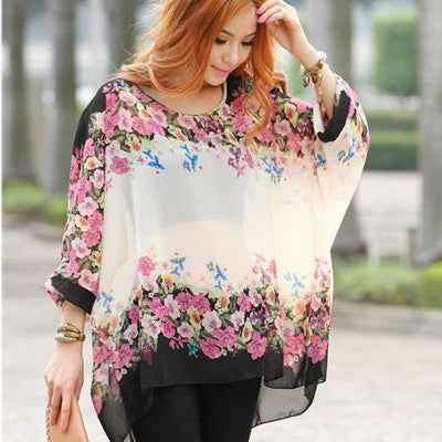 Women's Chiffon Tops 2017 New Fashion Summer Shirt Boho Style Batwing Casual Blouses Blusas 4XL 5XL 6XL Plus Size Women Clothing