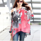 Women's Chiffon Tops 2017 New Fashion Summer Shirt Boho Style Batwing Casual Blouses Blusas 4XL 5XL 6XL Plus Size Women Clothing
