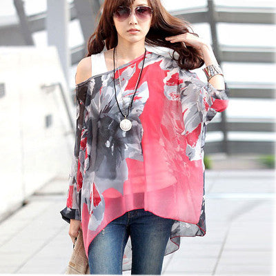 Women's Chiffon Tops 2017 New Fashion Summer Shirt Boho Style Batwing Casual Blouses Blusas 4XL 5XL 6XL Plus Size Women Clothing