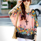 Women's Chiffon Tops 2017 New Fashion Summer Shirt Boho Style Batwing Casual Blouses Blusas 4XL 5XL 6XL Plus Size Women Clothing