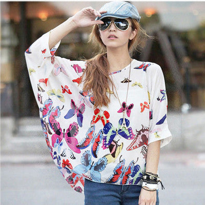 Women's Chiffon Tops 2017 New Fashion Summer Shirt Boho Style Batwing Casual Blouses Blusas 4XL 5XL 6XL Plus Size Women Clothing