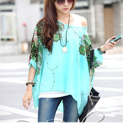 Women's Chiffon Tops 2017 New Fashion Summer Shirt Boho Style Batwing Casual Blouses Blusas 4XL 5XL 6XL Plus Size Women Clothing