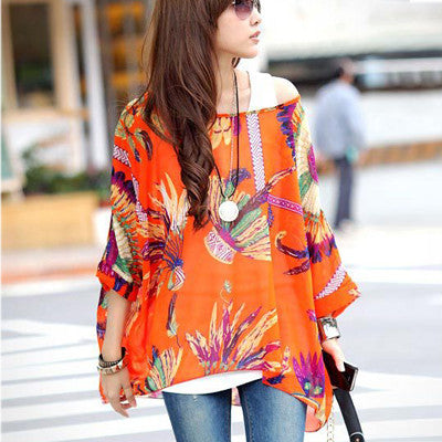 Women's Chiffon Tops 2017 New Fashion Summer Shirt Boho Style Batwing Casual Blouses Blusas 4XL 5XL 6XL Plus Size Women Clothing