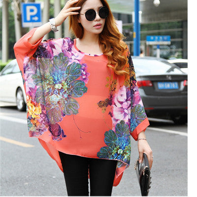 Women's Chiffon Tops 2017 New Fashion Summer Shirt Boho Style Batwing Casual Blouses Blusas 4XL 5XL 6XL Plus Size Women Clothing