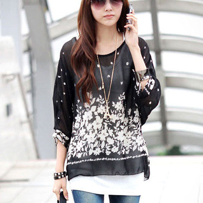 Women's Chiffon Tops 2017 New Fashion Summer Shirt Boho Style Batwing Casual Blouses Blusas 4XL 5XL 6XL Plus Size Women Clothing