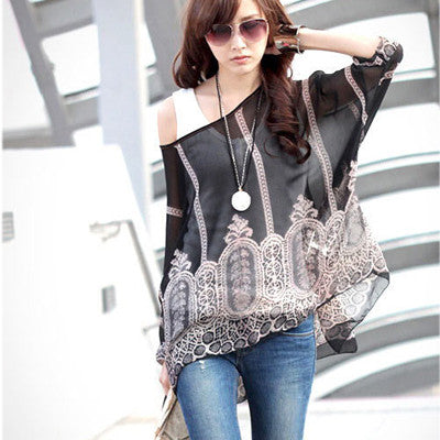 Women's Chiffon Tops 2017 New Fashion Summer Shirt Boho Style Batwing Casual Blouses Blusas 4XL 5XL 6XL Plus Size Women Clothing