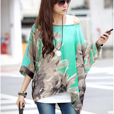 Women's Chiffon Tops 2017 New Fashion Summer Shirt Boho Style Batwing Casual Blouses Blusas 4XL 5XL 6XL Plus Size Women Clothing
