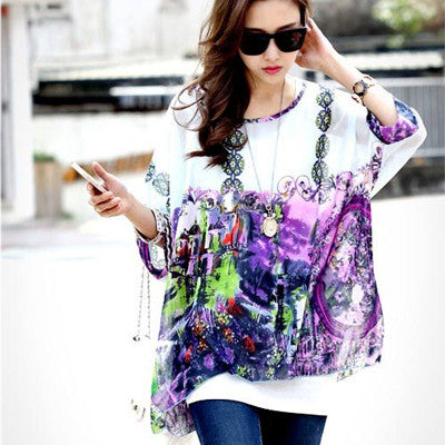 Women's Chiffon Tops 2017 New Fashion Summer Shirt Boho Style Batwing Casual Blouses Blusas 4XL 5XL 6XL Plus Size Women Clothing